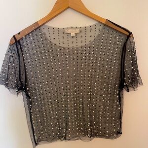 Pearl beaded sheer cropped top